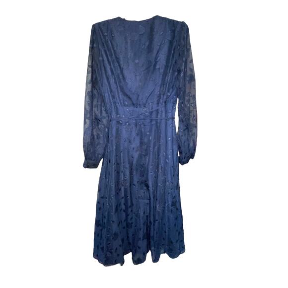 Lulus Evening of Elegance Navy Blue Floral Jacquard Wrap Midi Dress size Medium - Picture 6 of 10